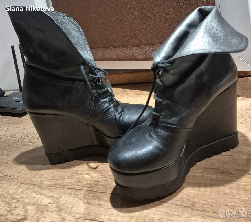 дамски боти на платформа естествена кожа нови, снимка 1