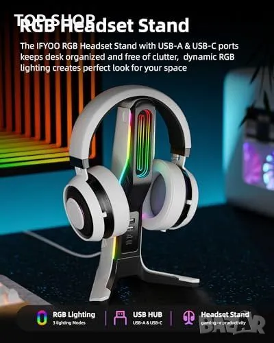 Нова Мултифункционална Поставка за Слушалки с RGB Осветление, снимка 1