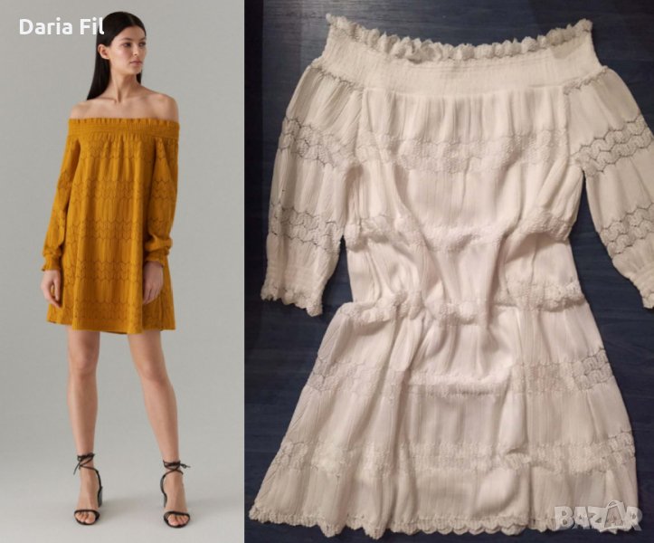 Бяла дантелена рокля свободна кройка - подходяща за бременни, снимка 1