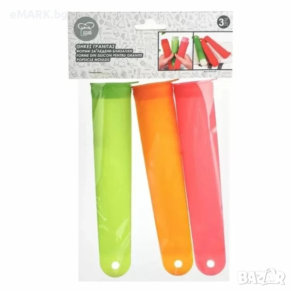 3 Броя Форми за ледени близалки с капак и отвор за закачане - цветни, снимка 1