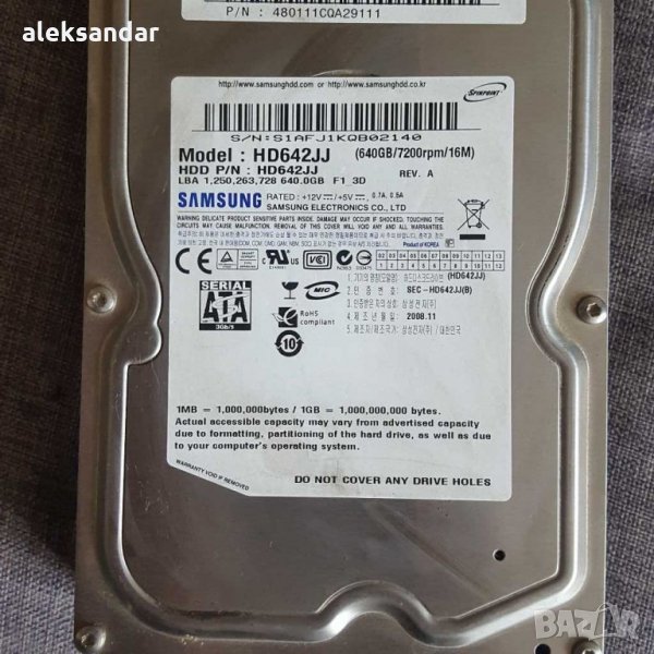 Продавам хард диск.3.5.samsung. 640GB, снимка 1