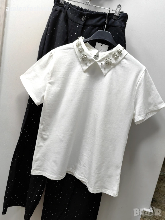 Тениска с якичка в бяло, снимка 1