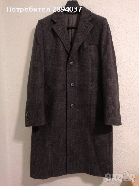 Мъжко зимно палто тъмно сиво каре, висококачествен вълнен плат XL 54, снимка 1