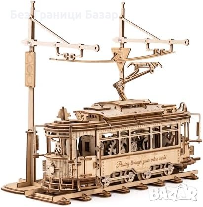Нов 3D Дървен Пъзел Трамвай 28 Лисабон Механичен Модел 374 Части, снимка 1