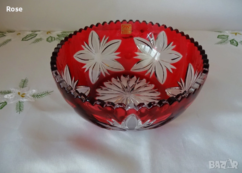 Кристална червена фруктиера/купа BLEIKRISTALL Exclusiv Handarbeit Germany., снимка 1