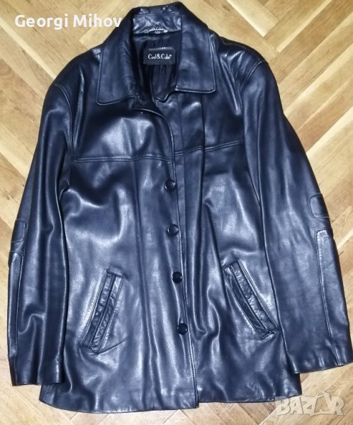 Мъжко черно кожено яке/сако от агнешка кожа - размер L, снимка 1