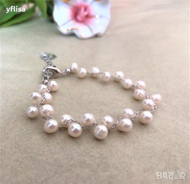 Гривна с естествени перли и сребро, снимка 1