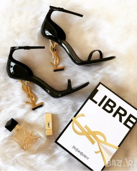 Сандали на ток - черен лак със златист ток - S-Y1L

, снимка 1