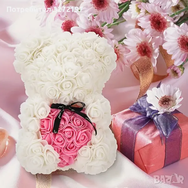 Очарователен Подаръчен Комплект от рози-Мече със сърце,в кутия, снимка 1