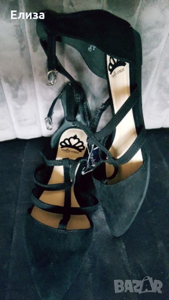 Дамски маркови сандали остървръх велур черни 37, снимка 1