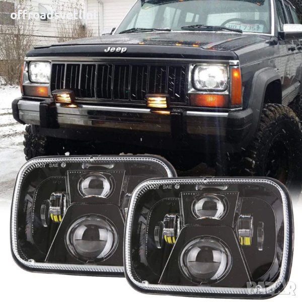 2 БРОЯ LED фарове 200W 4 светлини Фарове за Jeep Cheroke XJ Jeep Wrangler YJ, снимка 1