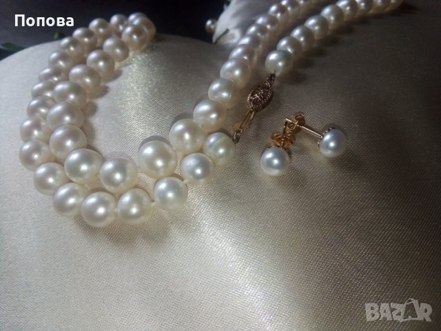Промо до 27.12! Перли със злато 18 и 14 карата/колие+обеци/, снимка 3 - Бижутерийни комплекти - 37051677