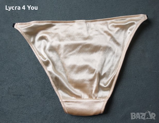 M дамски сатенени бикини с черна дантела отпред в прасковен цвят, снимка 2 - Бельо - 43474270