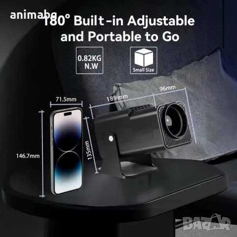 ANIMABG Мини смарт android 12, Мултимедиен LED проектор, снимка 8 - Друга електроника - 48596629