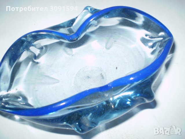 Стар син пепелник  кристал-стъкло