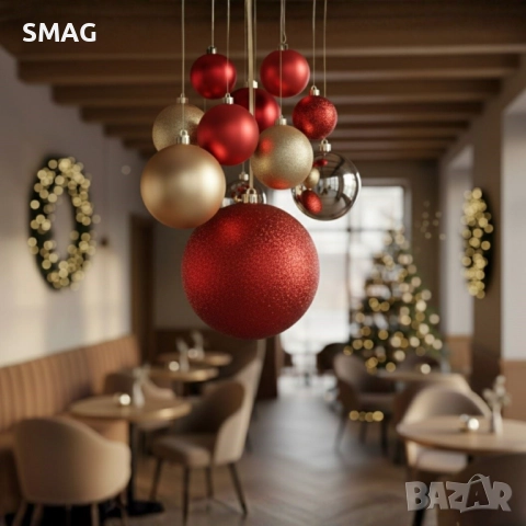 Коледна топка червена с брокат Ø20 см_1254111, снимка 2 - Други - 52354476