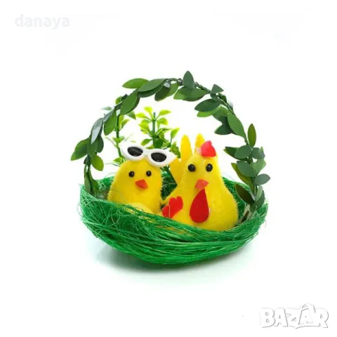 5824 Великденска украса – Пиленца в гнездо, 9x9 cm, снимка 2 - Декорация за дома - 49567554