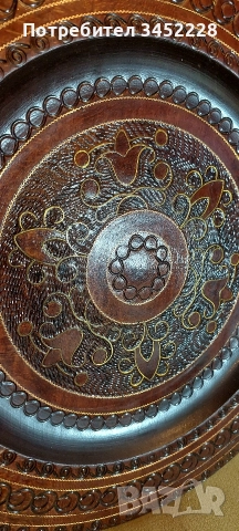 дърворезба пано инкрустирано с месинг 30см за ценители отлично, снимка 2 - Пана - 52829384