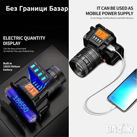Нов Супер ярък LED челник USB, сензор за жестове, лек и водоустойчив уред глава, снимка 8 - Други стоки за дома - 53131025