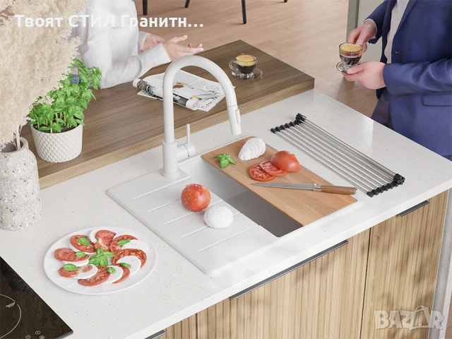 Бяла кухненска гранитна мивка Копенхаген 40 Top 550 x 500 мм, снимка 2 - Мивки - 51015721