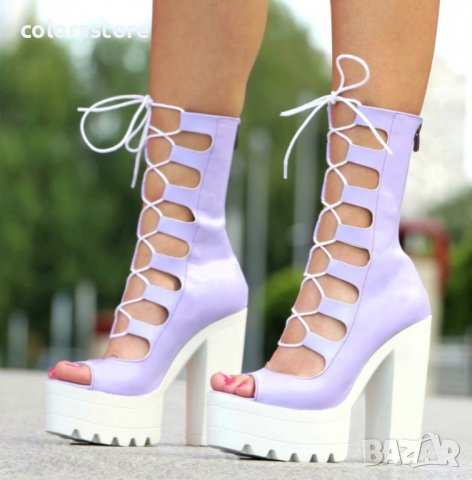 Летни боти на ток - лилава кожа - 101