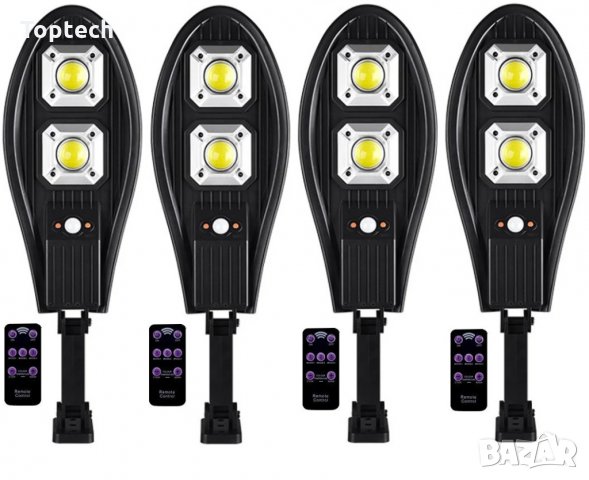 4бр. LED Соларна улична лампа 120W COBRA със сензор, стойка и дистанционно, снимка 1 - Соларни лампи - 33605161
