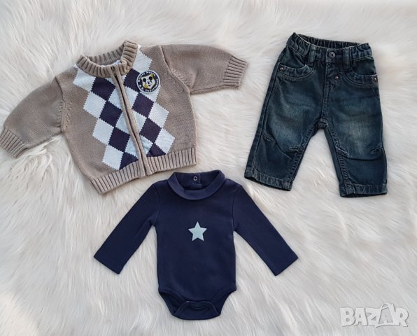 Бебешка жилетка H&M Мики Маус, дънки и боди 0-3 месеца 