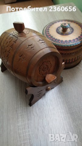 Дървено буре с дърворезба, снимка 2 - Декорация за дома - 43981959