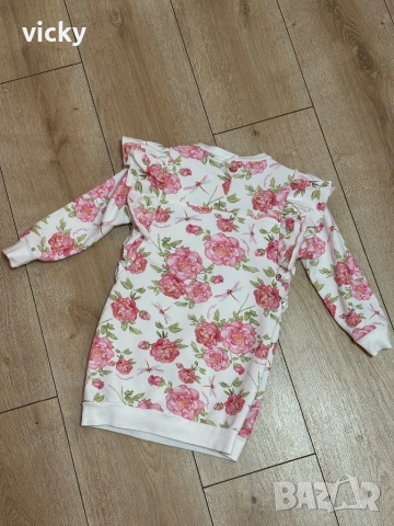 Прекрасна рокля с флорални мотиви и къдрички Monnalisa, размер 98-104см, снимка 6 - Детски рокли и поли - 53156647