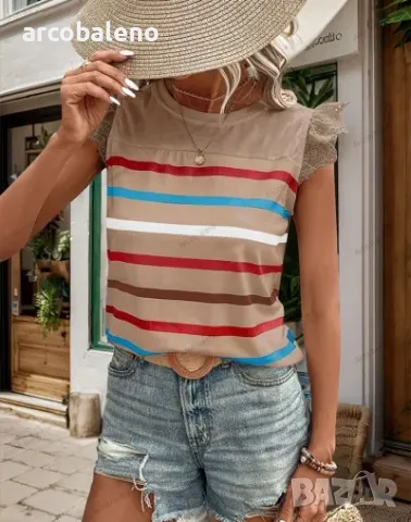 Дамски модни ежедневни раирани тениски, 5цвята , снимка 5 - Тениски - 49565515