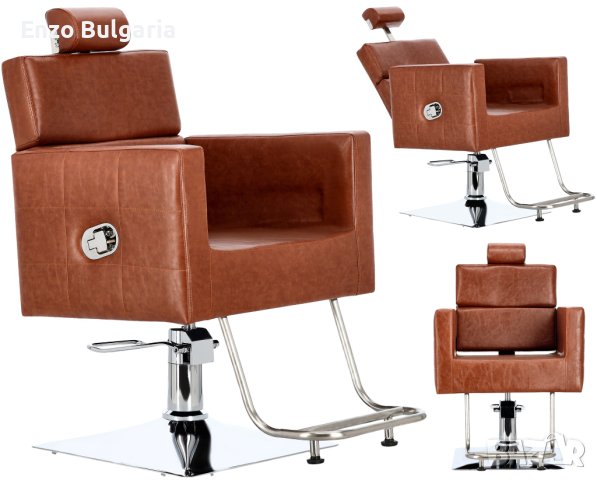Хидравличен фризьорски стол за фризьорски салон Dylan Barberking LZY-1077A-BROWN, снимка 1