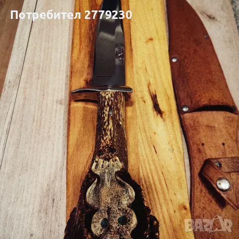 Ловен масивен нож с изобразен Бухал и Еделвайс  , снимка 2 - Ножове - 49863104