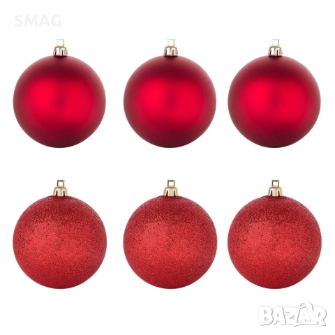 Комплект коледни топки червени матови с брокат 10 см 6 бр._1062782