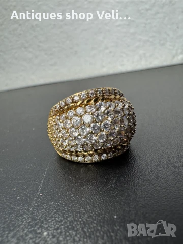 Сребърен пръстен с позлата и циркони №7090 