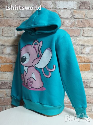 Нов детски суичър с дигитален печат Ейнджъл - Стич (Stitch) в зелен цвят, снимка 6 - Детски анцузи и суичери - 43376491