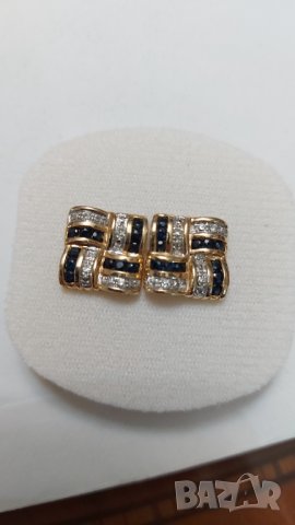                      Златни обеци със сапфири и брилянти, снимка 6 - Обеци - 43823063