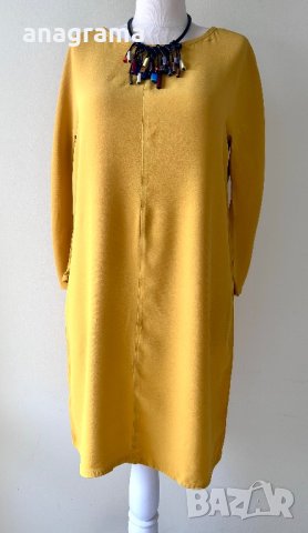 Черна асиметрична жилетка плетиво Benetton & жълта кокетна рокля Vanilia , снимка 13 - Рокли - 43887141