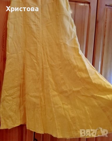 Дълга разкроена жълта пола-лен,L
