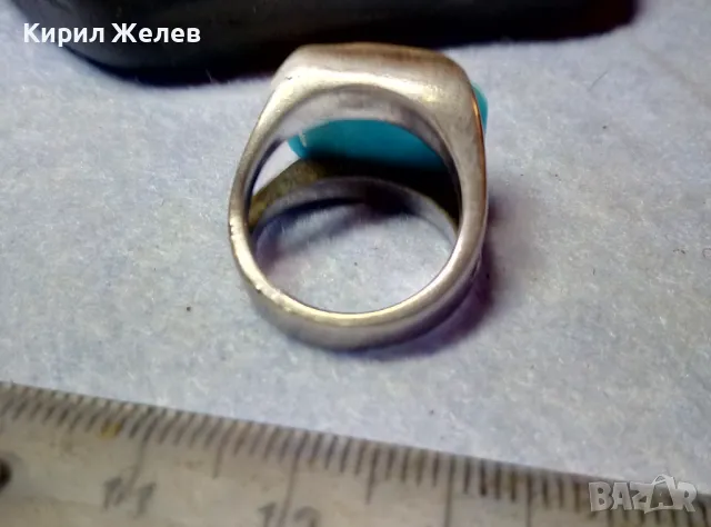 СКЪПОЦЕНЕН СРЕБЪРЕН ПРЪСТЕН СРЕБРО 925 с ГОЛЯМ ШЛИФОВАН ТЮРКОАЗ ВИНТИДЖ АРТ МОДЕЛ 48577, снимка 6 - Пръстени - 49294704