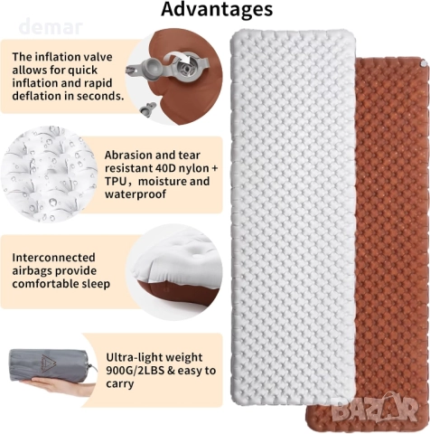 TENPLAY Надуваема постелка за спане от алуминиево фолио, къмпинг постелка, 190х65х12 см, снимка 3 - Надуваеми легла - 52088503