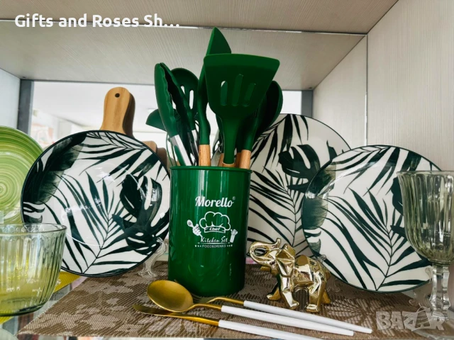 Комплект прибори за готвене 12 части + Порцеланов сервиз за хранене Tropical - 18 части, снимка 1