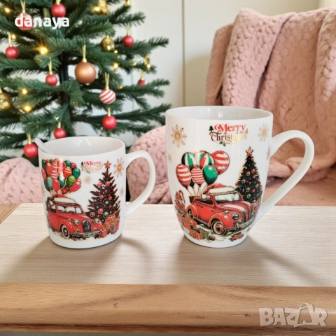 6241 Коледна чаша с ретро автомобил и елха Перфектен подарък за Коледа, снимка 3 - Чаши - 52152174