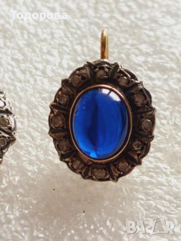 Стари антикварни златни обеци със сапфири и диаманти, злато 14к., 2 260 лв, снимка 6 - Обеци - 52211596