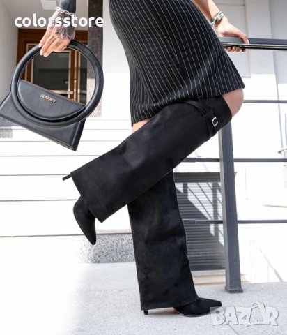Ботуши на ток - черен велур - KD100 , снимка 2 - Дамски ботуши - 51621095