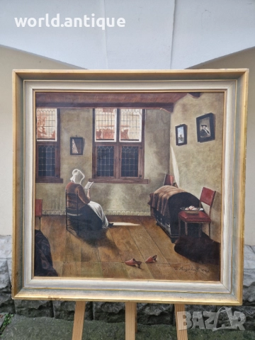 Стара страхотна антикварна майсторска картина масло върху платно , снимка 2 - Антикварни и старинни предмети - 52991073