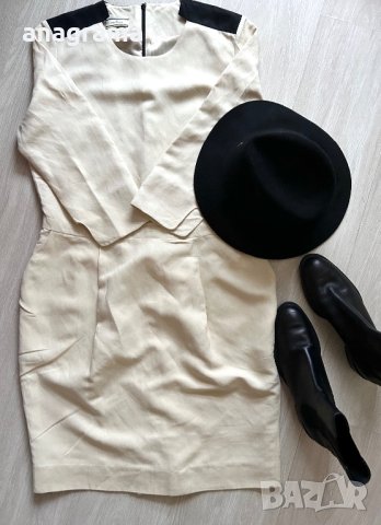Malene Birger стилна и елегантна ленена рокля, черни боти естествена кожа Tod’s & черна вълнена шапк, снимка 10 - Рокли - 43887242
