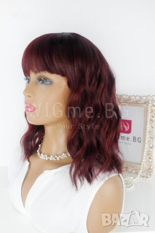 Червена перука на вълни с бретон Дейзи, снимка 2 - Аксесоари за коса - 37905835