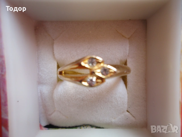 Позлатен пръстен с камъни 3 , снимка 2 - Пръстени - 53052518