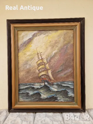 Уникална голяма антикварна авторска картина масло върху платно , снимка 2 - Картини - 48157555