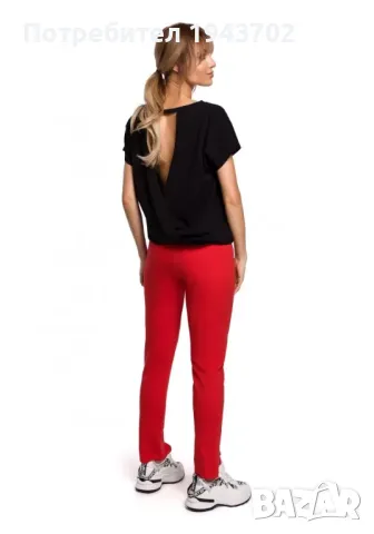 Спортно-елегантен дамски панталон в червен цвят M493 MOE, снимка 2 - Панталони - 47764496